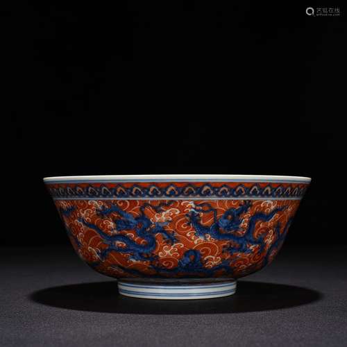 Doucai alum red stripes, Kowloon bowl of 9 * 21 cm