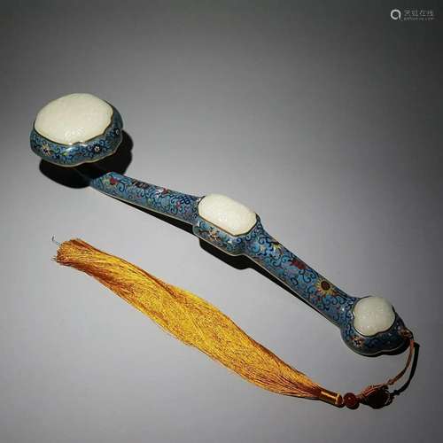 A Top Cloisonne Inlaid Hetian Jade Ruyi Scepter