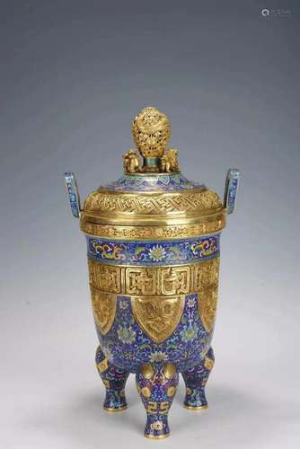 A Very Larger and Top Gilt-bronze Cloisonne Enamel Three-Leg...