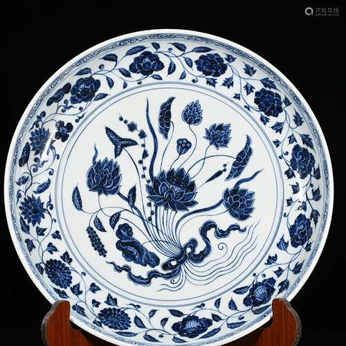 Blue and white with a bunch of lotus tray 7 cm * 41.5