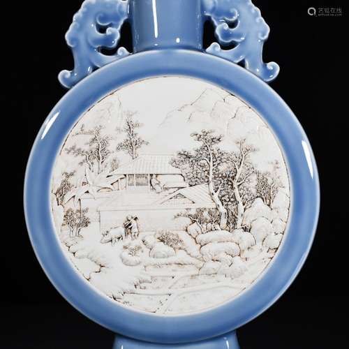 The azure glaze medallion Wang Bingrong carving organic flat...