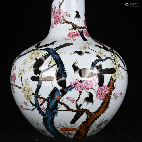 Pastel twelve magpie harbinger figure tree antique vases, an...