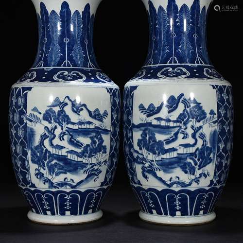 Blue and white landscape character lines bottles of 49.5 x 2...