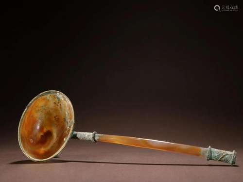 A Rare Agate Inlaid Gold Spoon