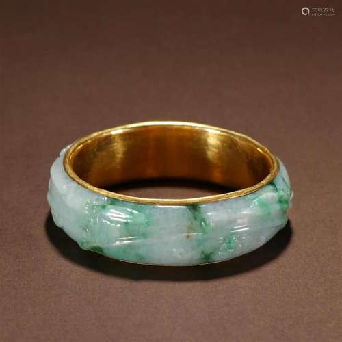 A Top and Rare Jadeite Inlaid Gold Bracelet