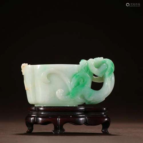 A Top and Rare Carved Jadeite Cup