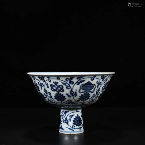 Blue and white lotus tower in Sanskrit footed bowl 10 * 16 c...