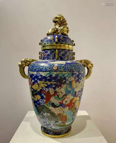 A Rare Gilt-bronze Cloisonne Enamel Character Story Jar