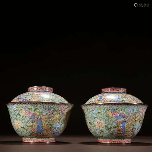 A Pair of Gilt-bronze Enamel 'Flowers' Cups