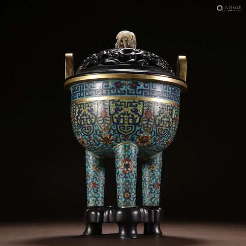 A Top and Rare Gilt-bronze Cloisonne Enamel Three-Legged Cen...