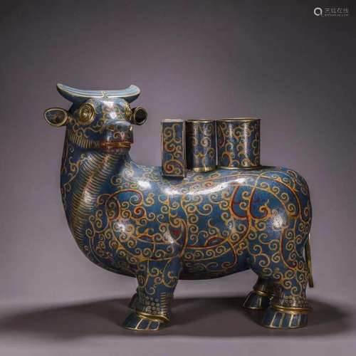 A Larger and Top Glit-bronze Cloisonne Enamel Ox Ornament