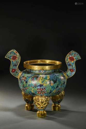 A Top Gilt-bronze Cloisonne Enamel Three-Legged Censer