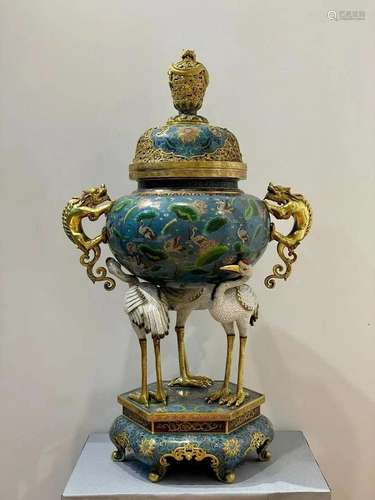 A Very Larger Gilt-bronze Cloisonne Enamel Three-Legged Cens...