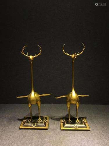 A Pair of Gilt-bronze Crane Ornaments