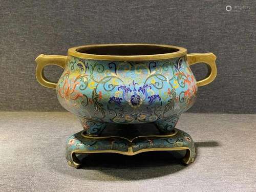 A Fine Gilt-bronze Cloisonne Enamel 'Flowers' Censer