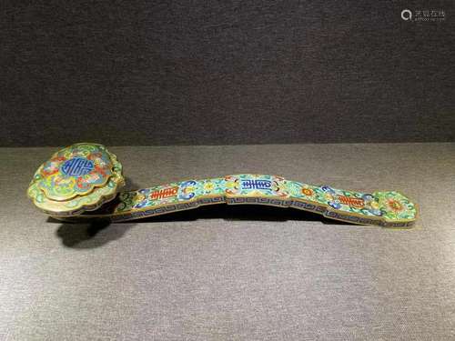 A Fine Gilt-bronze Cloisonne Enamel 'Shou' Ruyi Scep...