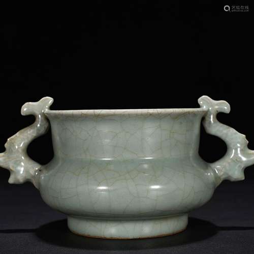 Longquan celadon powder blue glaze fish ear furnace 11 * 22 ...