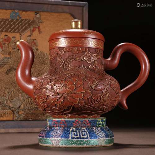 A Top and Rare Zisha Dragon and Pheonix Teapot