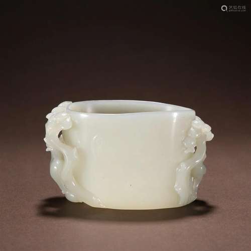 A Top and Rare Carved Hetian Jade 'Crane and Deer' C...