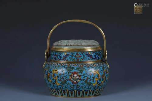 A Fine and Rare Gilt-bronze Cloisonne Enamel Inlaid Jade Han...