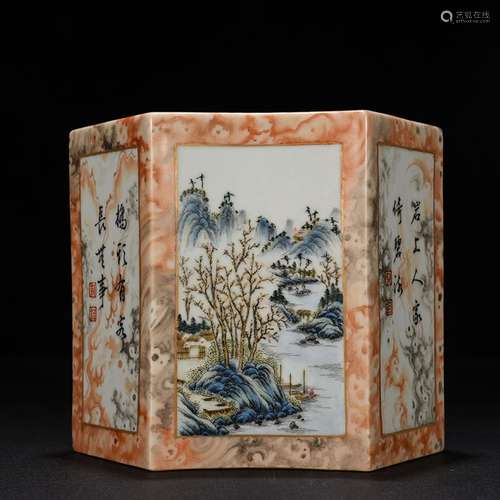 Pastel stone window scenery poem brush pot 15 * 17 cm