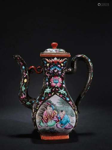 A Rare Zisha and Enamel Character Story Teapot