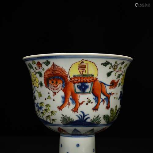 Blue and white color kirin flower grain footed bowl 20 * 17 ...