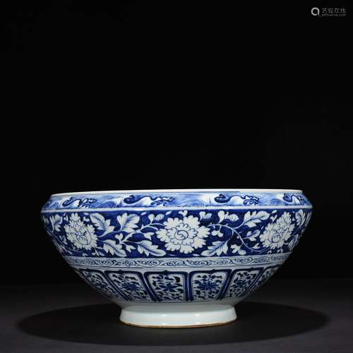 Blue blue white peacock peony grains bowl bowl 19 * 40 cm