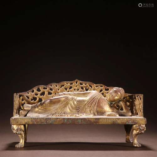 A Fine Bronze Painted Gold Statue of Sleeping Buddha