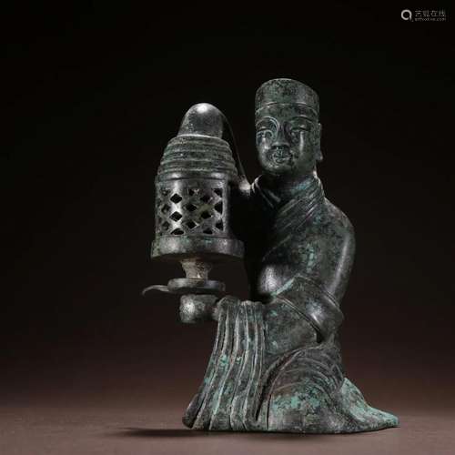 A Rare Bronze Figure-shaped Palace Lamp Ornament