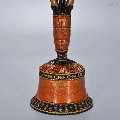 Alum to the colour red sculpture Sanskrit bell 20 * 10.5 cm