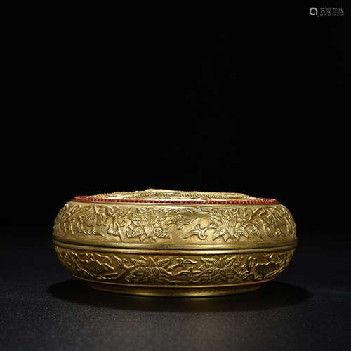 Carving fine gold dragon grain powder compact seal box 7 cm ...