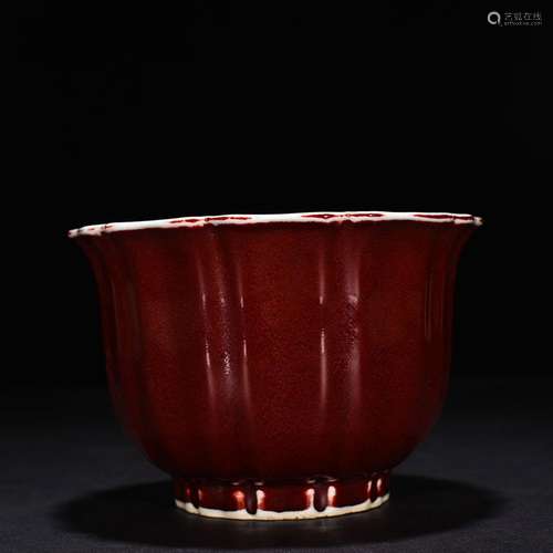 Ruby red glaze kwai mouth bowl of 11 * 16 cm