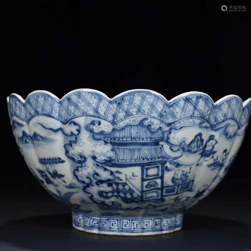 Blue and white YingXiWen stare blankly bowl 12 x 23 cm