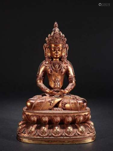 A Fine Gilt-bronze Figure of Guanyin