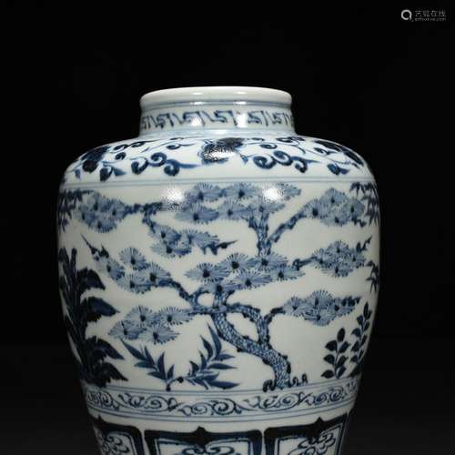 Blue and white shochiku MeiWen jar 23 * 16 cm