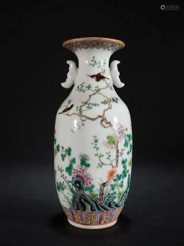 A Rare Famille-rose 'Flowers and Birds' Vase