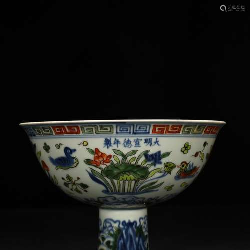 Blue and white color lianchi yang grain footed bowl 16 * 21 ...