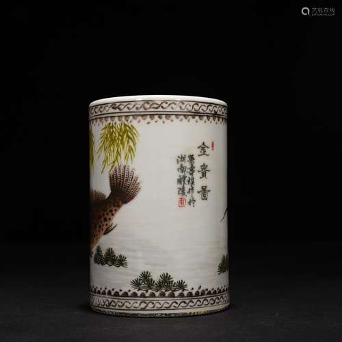 Wu Shouqi hunan liling glair Jin Guitu pen container 12 x 8 ...