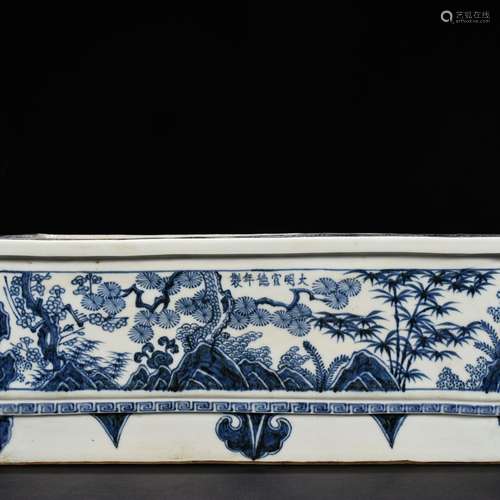 Blue and white shochiku MeiWen manger the inkwell 18 * 47 cm