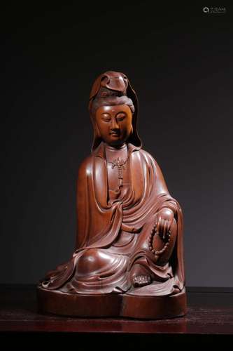 Boxwood carving the bead guanyin caveSize: 29 cm tall, 19 cm...