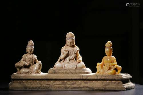 "Yu life" shou stone avalokitesvara three pieces o...