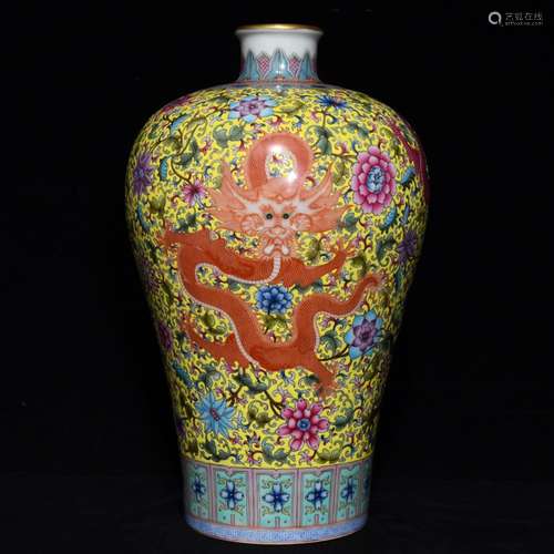 , pastel wear flower dragon plum bottle, 22 cm high 37.5 cm ...