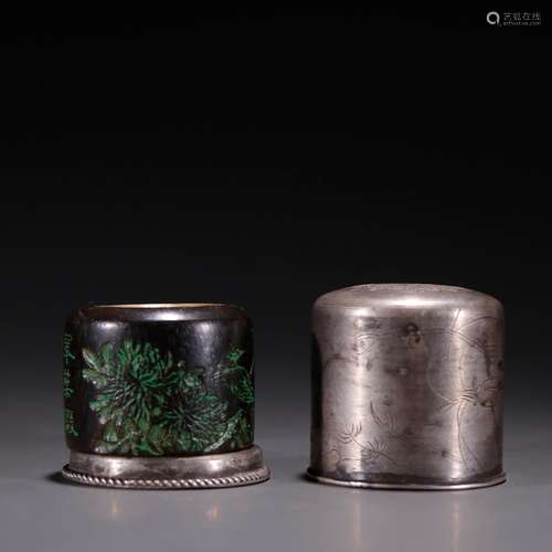 Old aloes with silver and gold belt, silver box BanZhi suite...