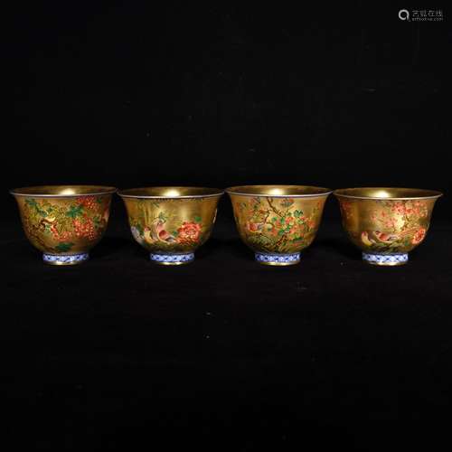 Colored enamel gold four seasons of flowers and birds grain ...