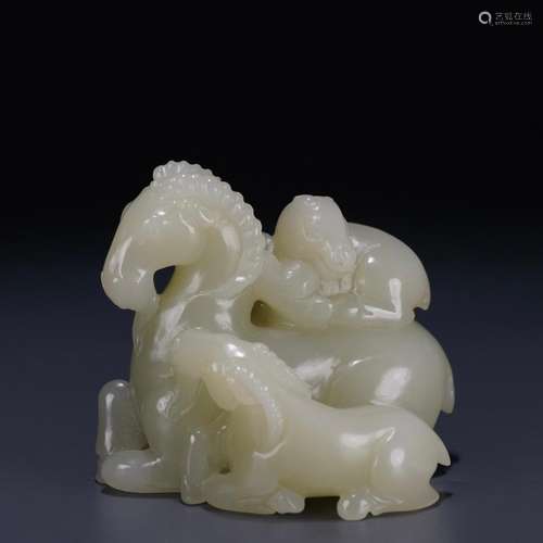 : hetian jade "three Yang kaitai" furnishing artic...