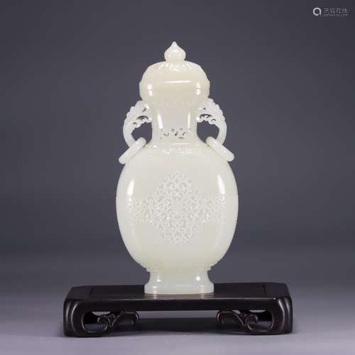 : hetian jade wind branch lines live ring flower vase with f...