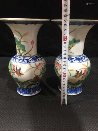 , hand-painted powder enamel flower drum of a couple
