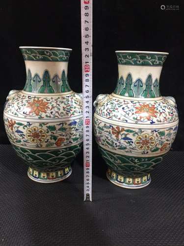 , hand-painted colors branch lotus tiger bottle a pair