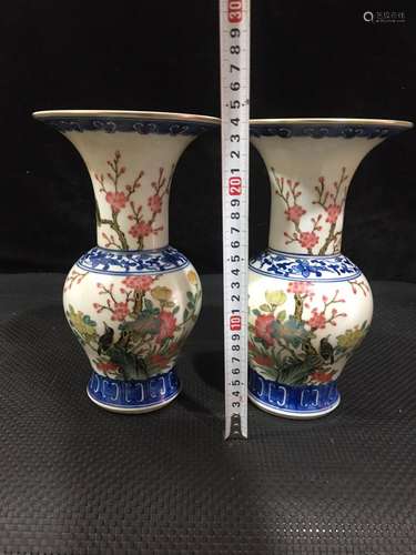 , hand-painted powder enamel flower drum of a couple